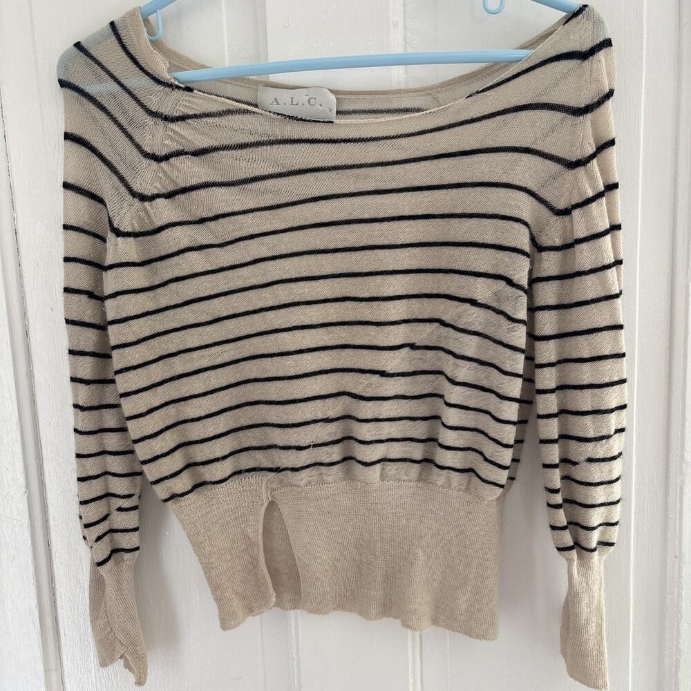 A.L.C. Top Small Breton Style Stripe Long Sleeve Wool Sheer Nautical Beachy